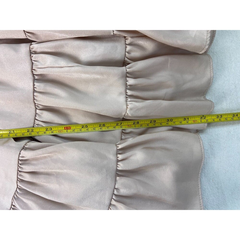 Mable Size M Babydoll Beige Cream Smocked Ruffle Mini Dress Stretch Party STAINS - Picture 8 of 12
